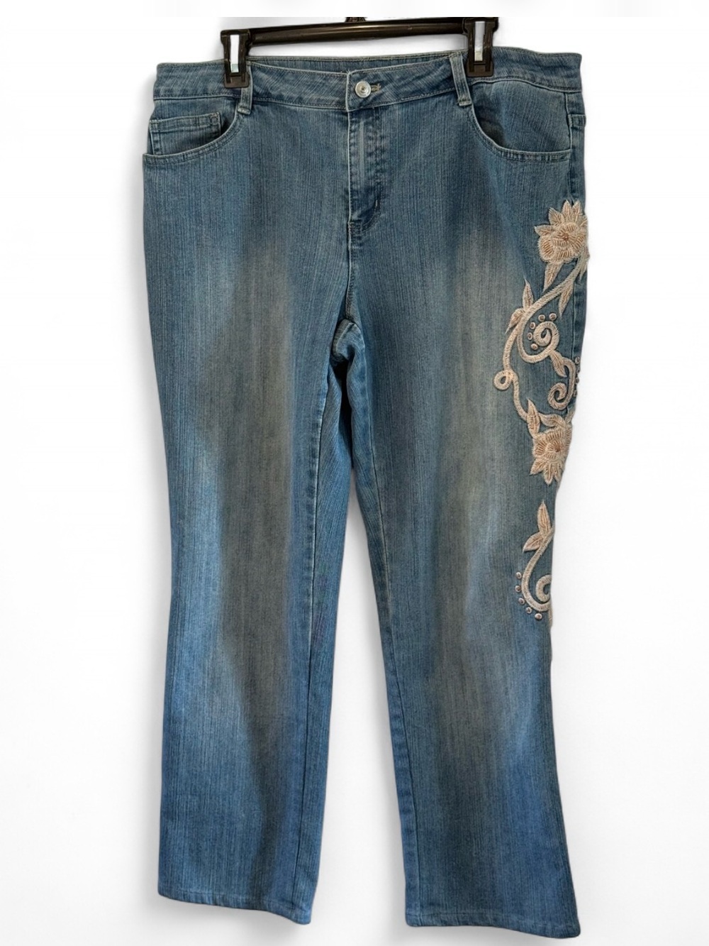 Feminine Y2K Boston Proper Embroidered Floral Beaded Cottagecore Denim size 16